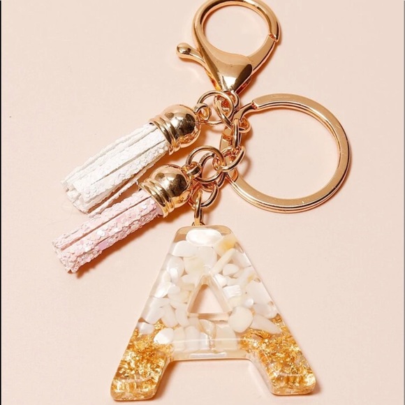 🆕 Letter A Keychain Charm Gold Glitter Pendant Tassel Key Ring for Handbags - Picture 2 of 6